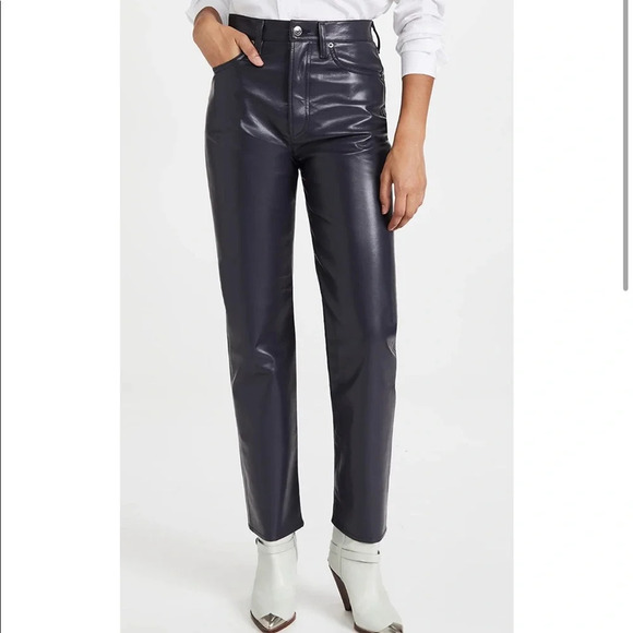 NWT Agolde Recycled Leather 90's Pinch Waist: High Rise Jeans in Shadow Black 26 - Picture 2 of 8